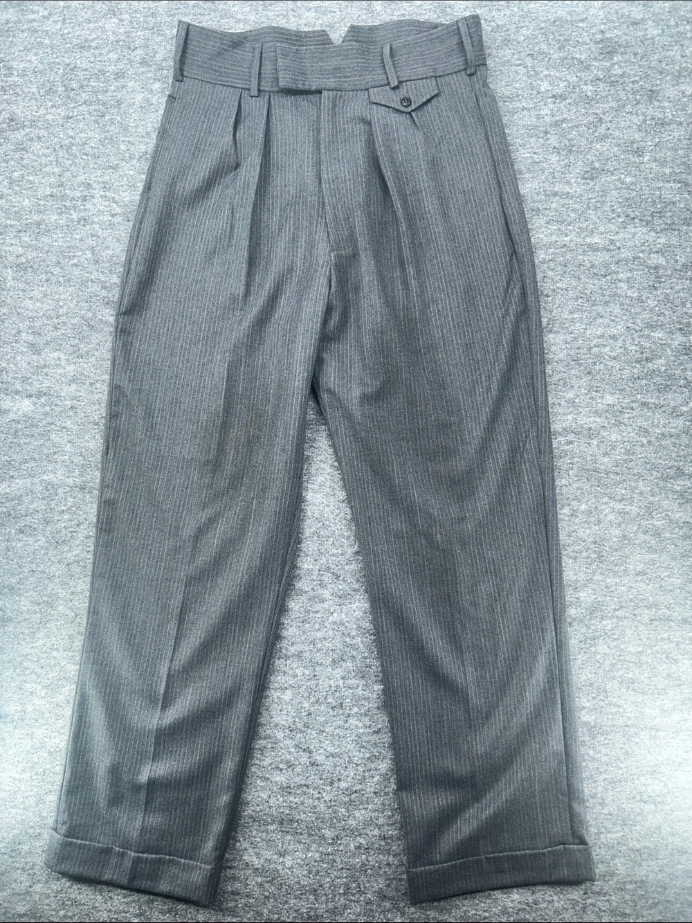 On The Sunny Side Gray Pinstripe Wool High Rise Pleated Trouser Pants Sz 40 - Picture 4 of 9